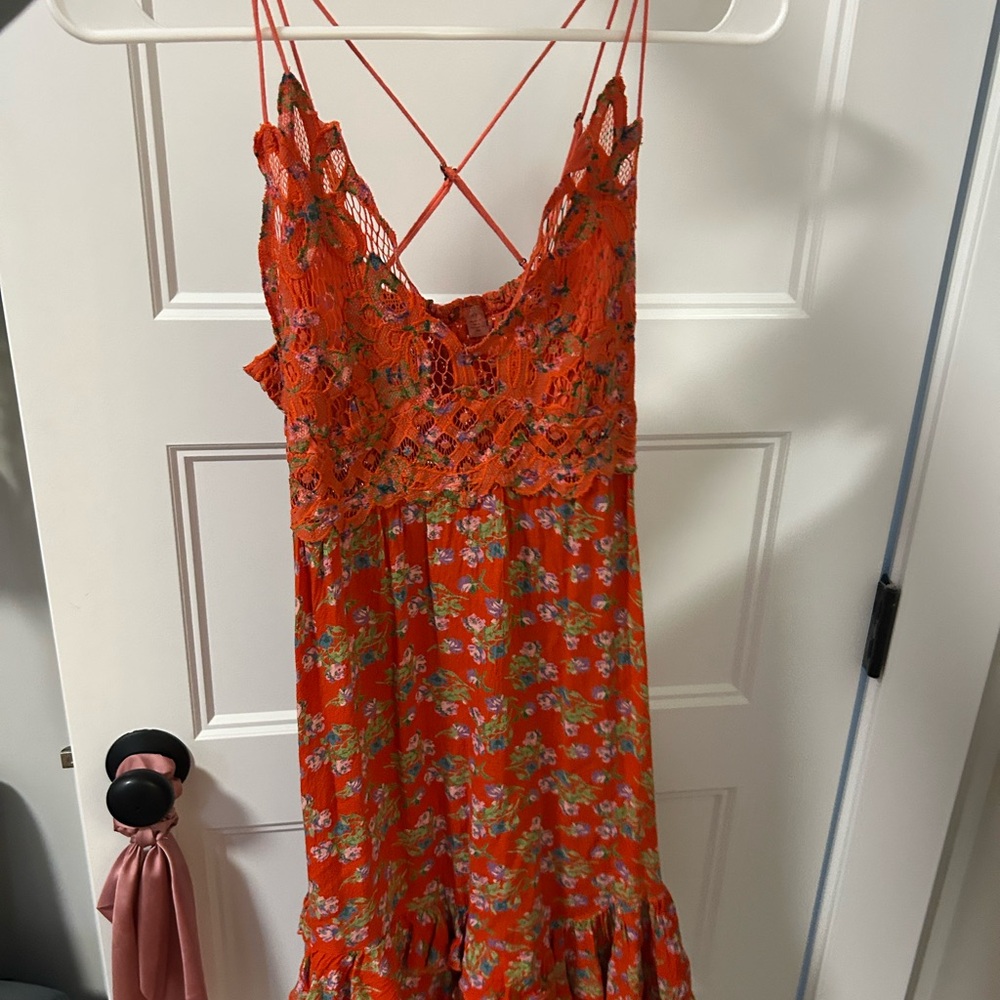 Orange Floral Lace Dress